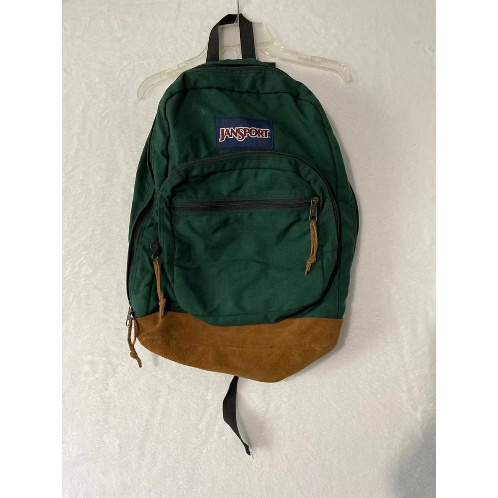 JanSport Right Pack Backpack Hunter Green Suede Leather Bottom Canvas Mens Bag